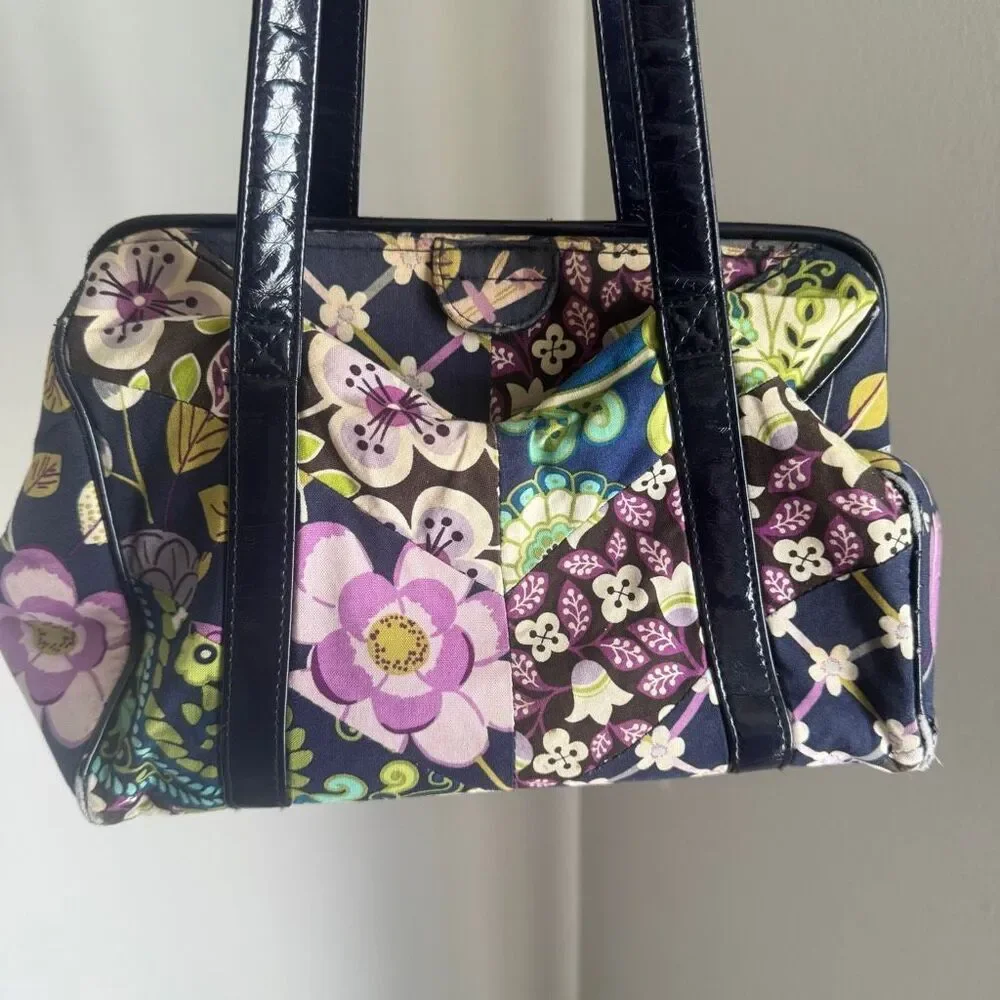 Vera Bradley Bird Floral Print Satchel Purse Blue